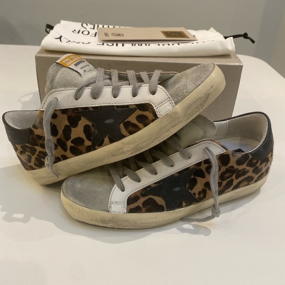 Golden Goose Superstar Sneaker in Leopard/Black Leather sz 37 New in Box - Picture 10 of 11